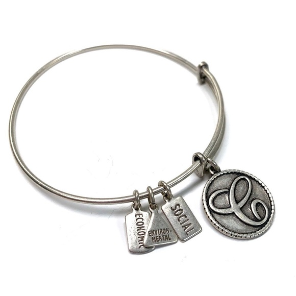 Wind & Fire Initial C Charm Bangle - Silver Finish, 2.5”- 3.25” - Picture 4 of 4